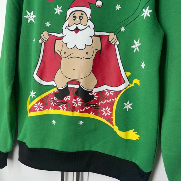 Christmas Sweater Men's Long Sleeve Holiday Funny Santa Green M - Picture 2 of 8
